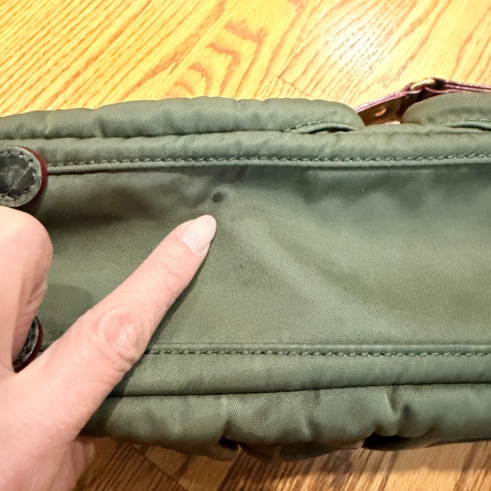 MZ Wallace Paige Olive Green Nylon Shoulder Bag Leather Trim Studded Strap - Picture 16 of 16